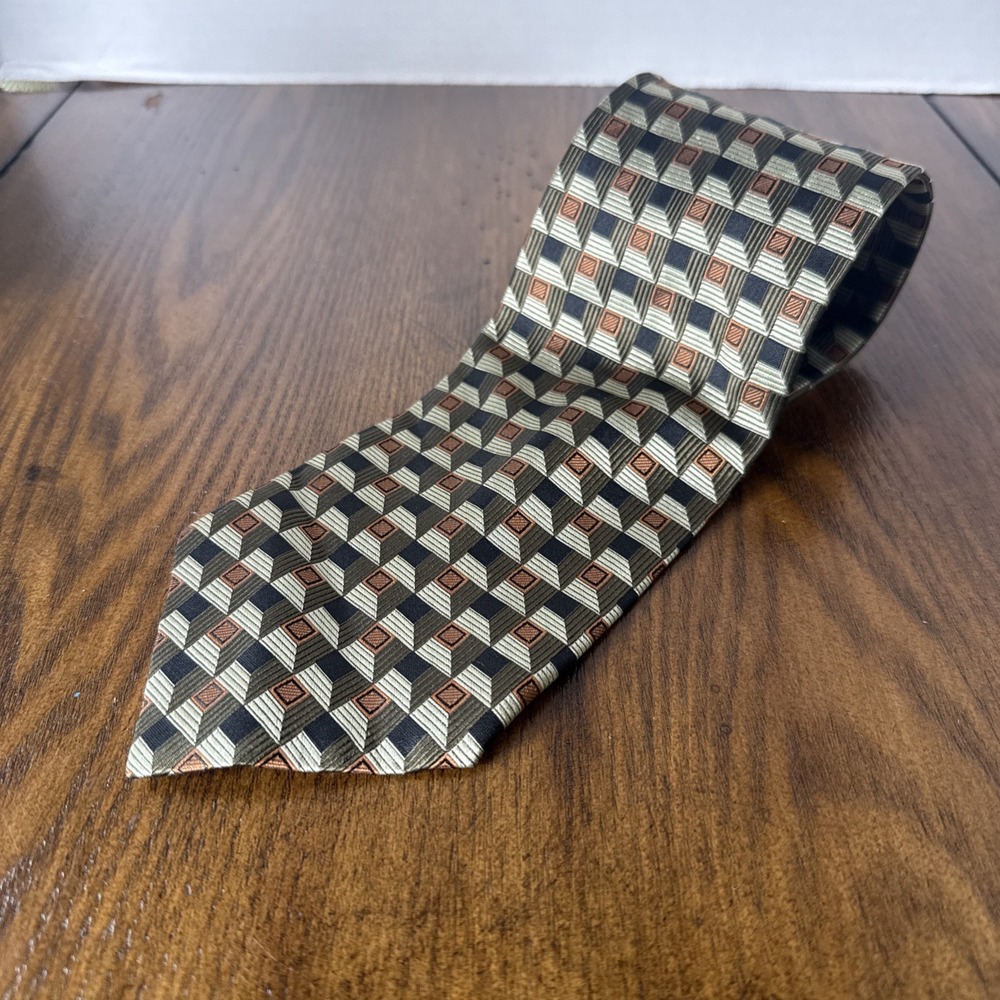 Bruno Piattelli 100% Silk Tie Geometric Squares Classic Necktie 4" Wide Ex Long